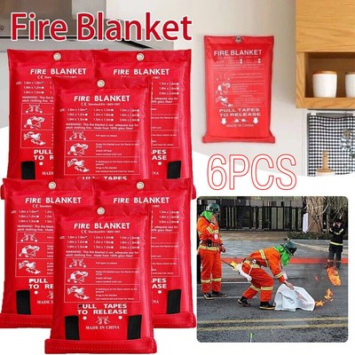 6 PACK FIRE BLANKET Fiberglass Hero Emergency Home Retardant Prepared 39''x39''