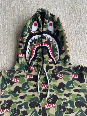 Bape X Alife ABC Camo Pullover Shark Hoodie Size Medium A Bathing