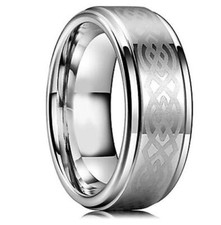 8MM Men's Silver Celtic Laser Loyal Knot Tungsten Carbide Wedding Band Ring