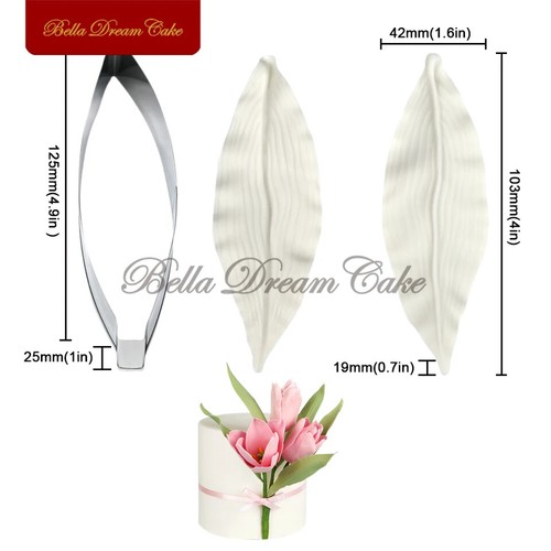 Tulip Petal Leaf Veiner Mold with Cutter Set Silicone Fondant Clay Tools 1pc - Picture 3 of 8