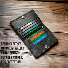 RFID Mens Slim Front Pocket Wallet Genuine Leather Bifold Id/credit Card Holder