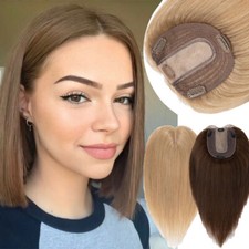 CLEARANCE 100 Remy Human Hair Topper Toupee Hairpiece Clip In Silk Top Wiglet W
