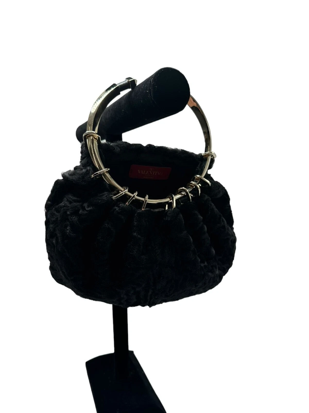 Borsa Valentino Garavani Bebop tono oro visone nero copripolvere rara BL N