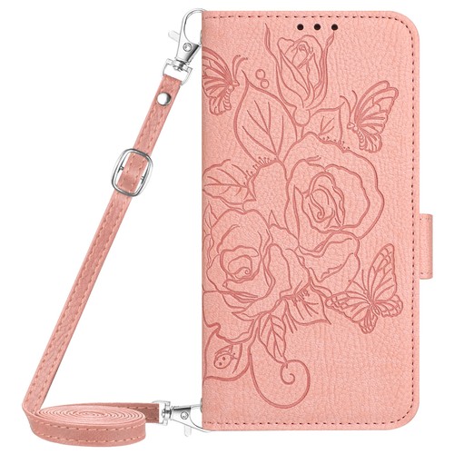 Crossbody Strap Leather Card Wallet Case Flip Stand Rose Cover For Various Phone