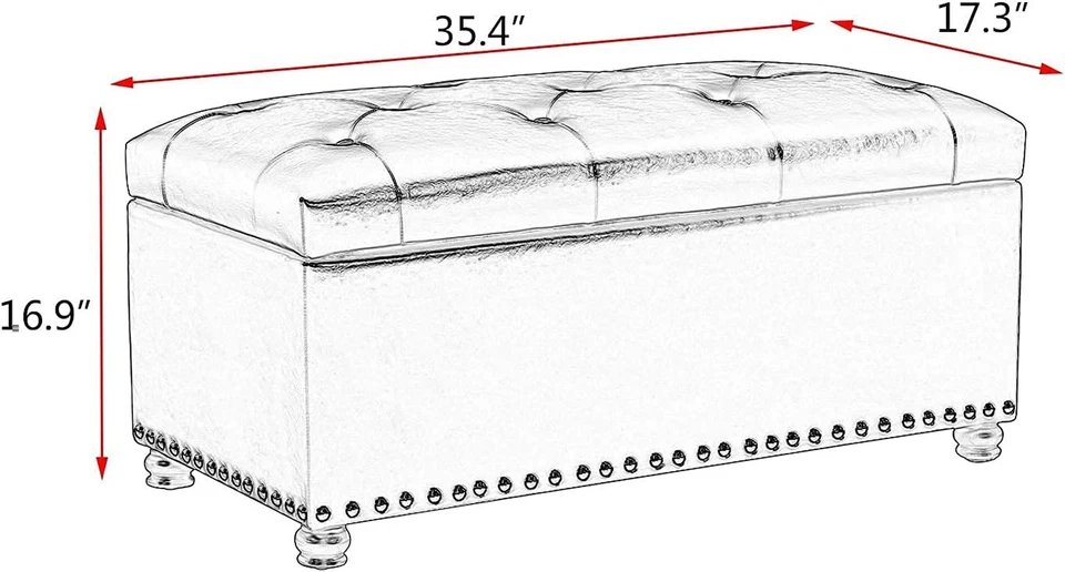 Banco otomano de almacenamiento superior elevador rectangular, banco de dormitorio acolchado de cuero sintético con Foto 3 de 4
