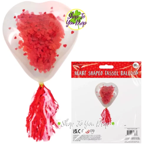 HEART SHAPED TASSEL CONFETTI BALLOON 30cm VALENTINES DAY DECORATIONS Love Decor - Picture 1 of 9
