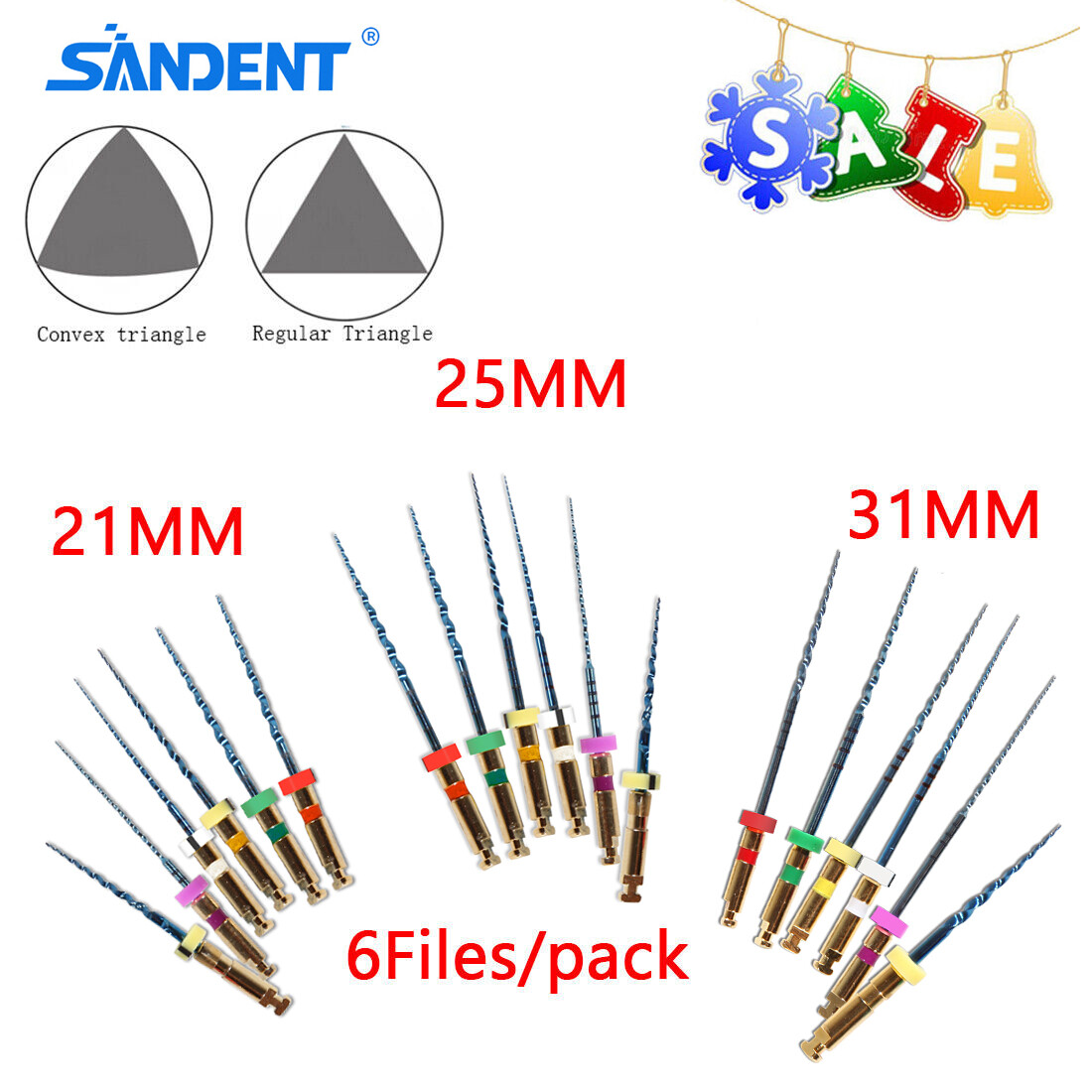 6Pcs Dental Endo Rotary Files X-Gold Taper NITI Root Canal