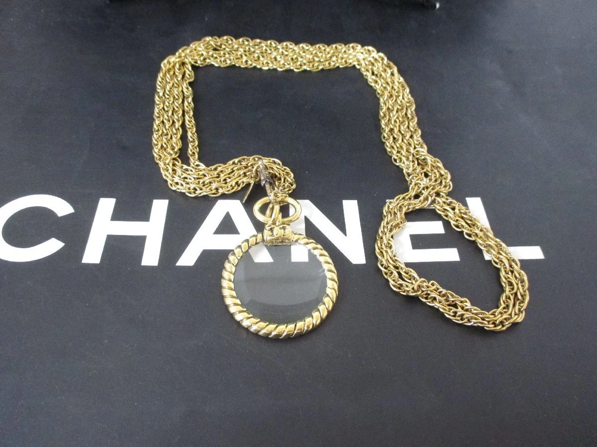 CHANEL Chanel Necklace Loupe Coco Mark Long Double Chain Gold Authentic