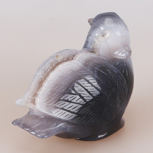 4.9" Natural Geode Agate Quartz Crystal Hand Carved Mandarin Duck Carving 915g - Picture 8 of 8
