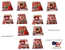 12 Pack Christmas Gift Bags Extra Large 17.25"x12.63"x4.25" with Festive Prints