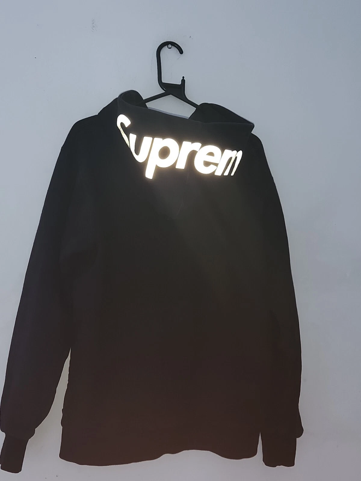 Sweat à capuche zippé thermique FW14 Supreme logo réfléchissant L grand noir