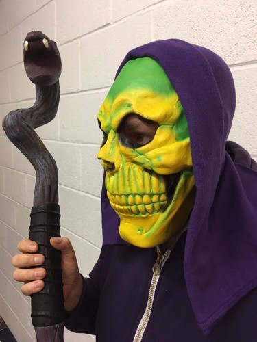 Neon Yellow & Green Skull Mask With Hood Skeletor Skeleton Halloween Fancy Dress - Picture 6 of 6