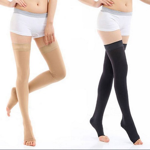 Medical Compression Stockings Support Varicose Veins Thigh High Open Toe Unisex - Picture 3 of 13