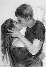 Charcoal drawing of lovers. Minimalistic illustration as a gift on Valentine's