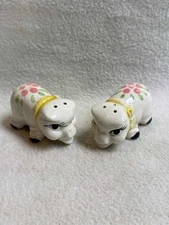 Vintage Salt and Pepper Shakers - Japan Cream-colored Pigs with Flowers