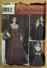 Simplicity 9929 Renaissance Medieval Veil Hat Gown Sleeve Flounce Costume 6-12