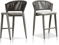 PURPLE LEAF Counter Height Bar Stool Set of 2 Outdoor Stool Chair with Backrest 