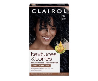 CLAIROL Textures & Tones #1B SILKEN BLACK Permanent Hair Color, Hair Dye NEW