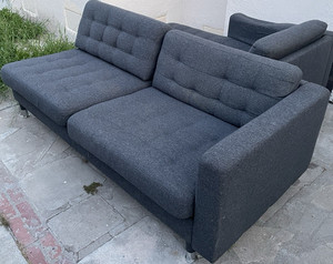 Blue Gray Two-Piece Modern Sofa Set, Fabric Upholstery, Seats 5, Contemporary
