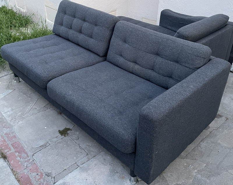 Blue Gray Two-Piece Modern Sofa Set, Fabric Upholstery, Seats 5, Contemporary