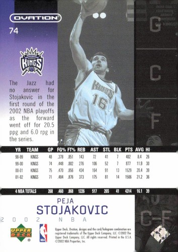 2002-03 Upper Deck Ovation #74 Peja Stojakovic - Picture 2 of 2