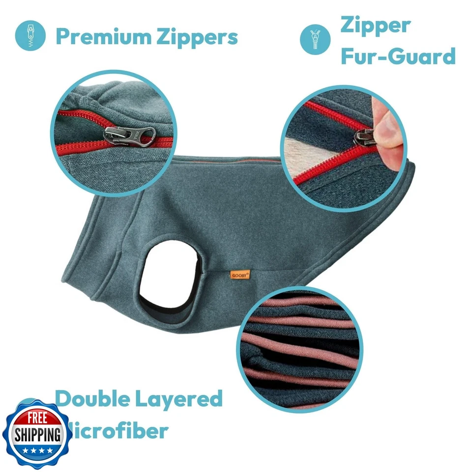 Gooby Zip Up Microfiber Fleece Dog Sweater - Green, Small - Warm Double Layer - Image 2 of 4