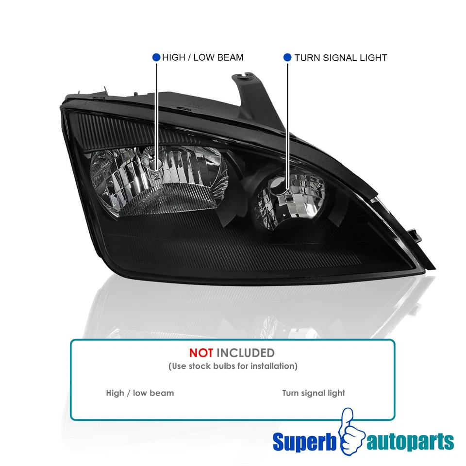 Black Fits 2005-2007 05-07 Ford Focus Headlights Lamps Replacement L+R Foto 3 de 4