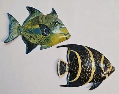 2 Tropical Reef Sea Life  Wall Art Queen Trigger Fish & French Angel Fish