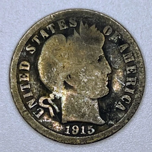 1915 Barber Dime Philadelphia Mint 90% Silver USA Coin Liberty Head