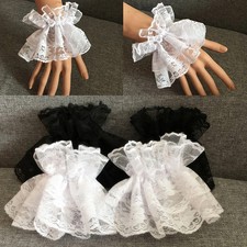1Pair Detachable Cuffs Women Fake Flare Sleeve Floral Lace Mesh Pleated Ruched F