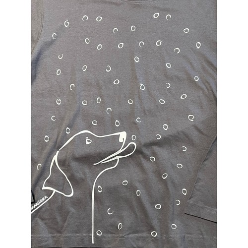 Marushka Dog Catching Snowflakes Gray Long Sleeve T-Shirt size Large - Picture 3 of 5