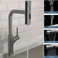 Loedear Brushed Nickel Kitchen Faucet Mixer Faucet Pull Out 4 modes Sprayer