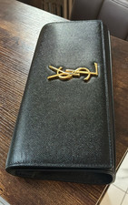 Saint Laurent YSL Black Bifold Wallet, Folding Solid with Gold Logo Accents