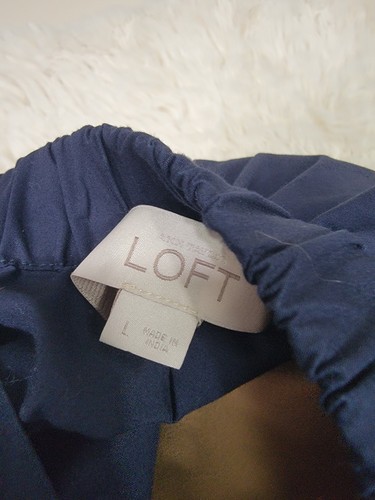 LOFT Dress Size Large Button Down Cold Shoulder Navy Pockets Cotton Sun Dress R - Picture 6 of 9