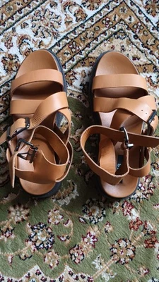Women's M&S Tan Leather Gladiator Sandals Wide Fit UK Size 7.5 - Image 1 of 4