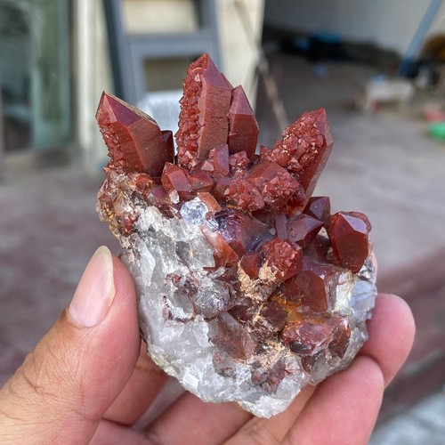 120g Raro Cristallo di Quarzo Rosso Naturale Grappolo Esemplare Minerale Guarigione - Foto 4 di 14