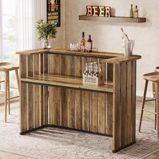 Home Liquor Bar Table, 2-Tier Farmhouse Mini Bar Table for Home Pub, Bistro
