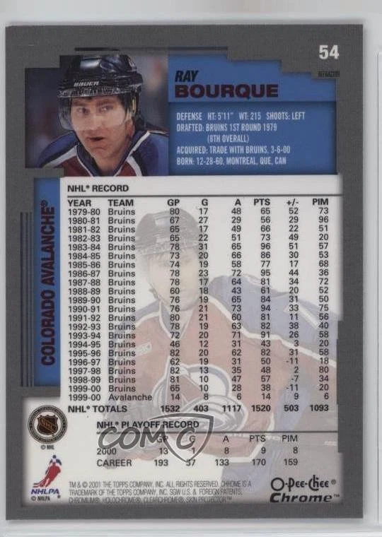 2000-01 Topps Chrome O-Pee-Chee Refractor Ray Bourque #54 HOF - Image 2 of 2