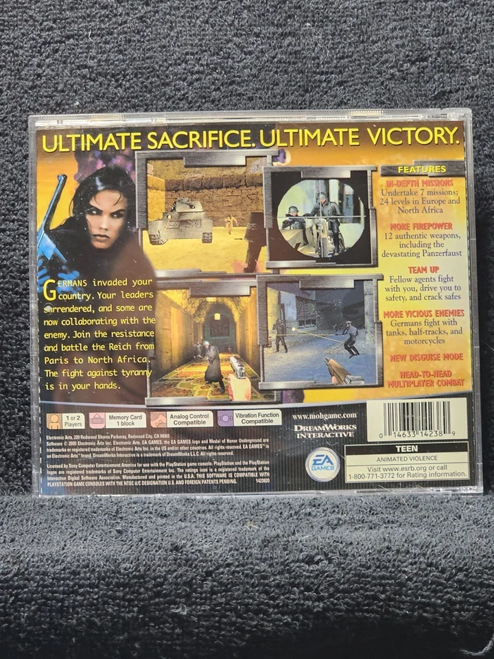 Sony Play Station 1 Medal of Honor Under Ground Juego Estuche y Manual Foto 2 de 3