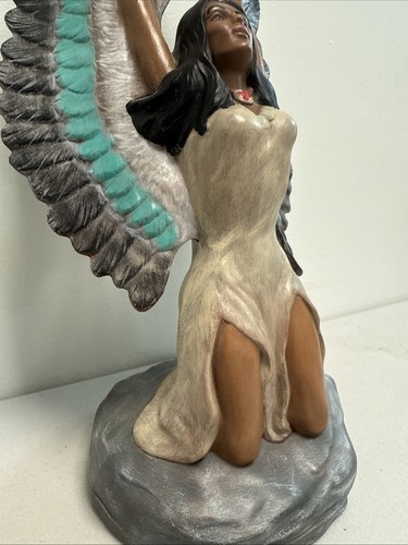 Indian Native American Eagle Princess Angel Maiden Ceramic Hand Painted Figurine - Picture 3 of 9