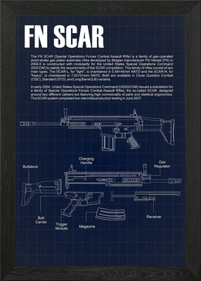 FN SCAR BLUEPRINT Framed Wall Art Poster Canvas Print Picture