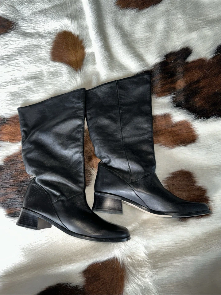 Botas enrollables KF Ltd para mujer Ellen IV de cuero negro a media pantorrilla talla 10 M Italia Foto 3 de 4