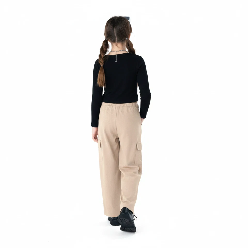 Ensemble 2 pièces fille crop top + pantalon hip-hop noir beige 10-11 ans - Photo 2/4