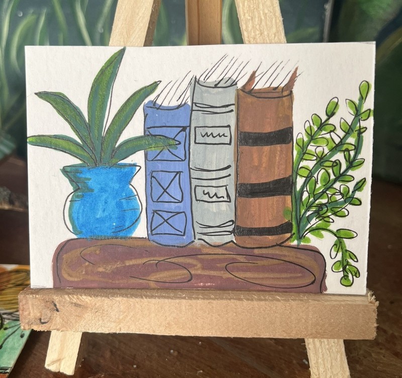 ACEO Original  Library Book painting by Nicole Tiffany Art