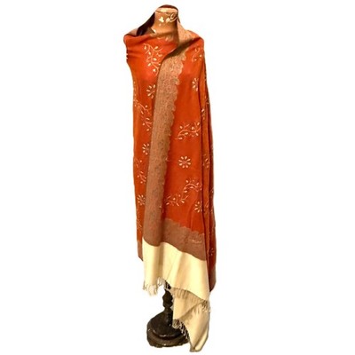 XL Scarf Embroidery Wrap Stole Rust, Blue Sequins Eyelet Fringe Rave Party