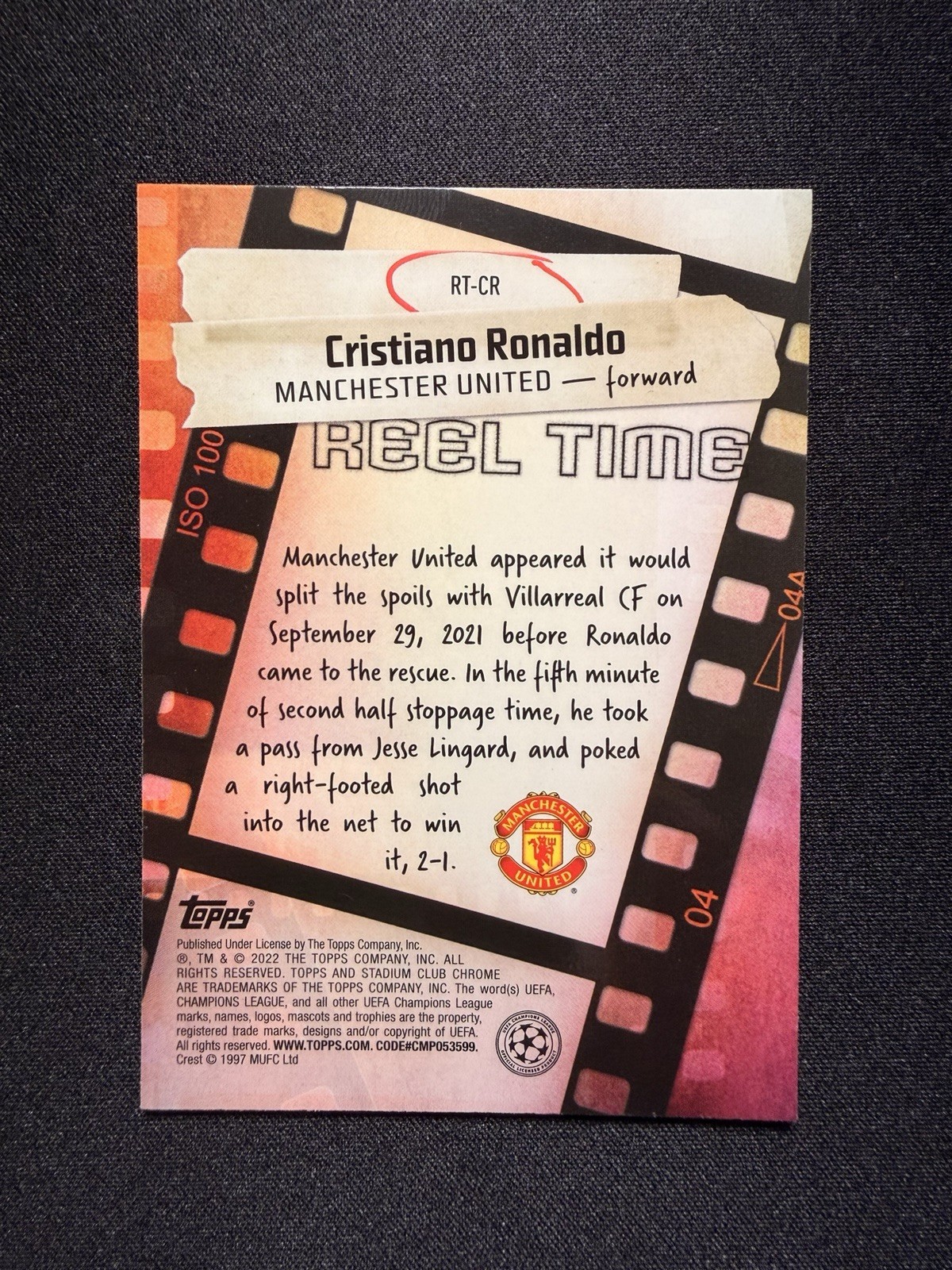 2022 Topps Stadium Club Chrome Cristiano Ronaldo Reel Time RT-CR Man Utd view 2