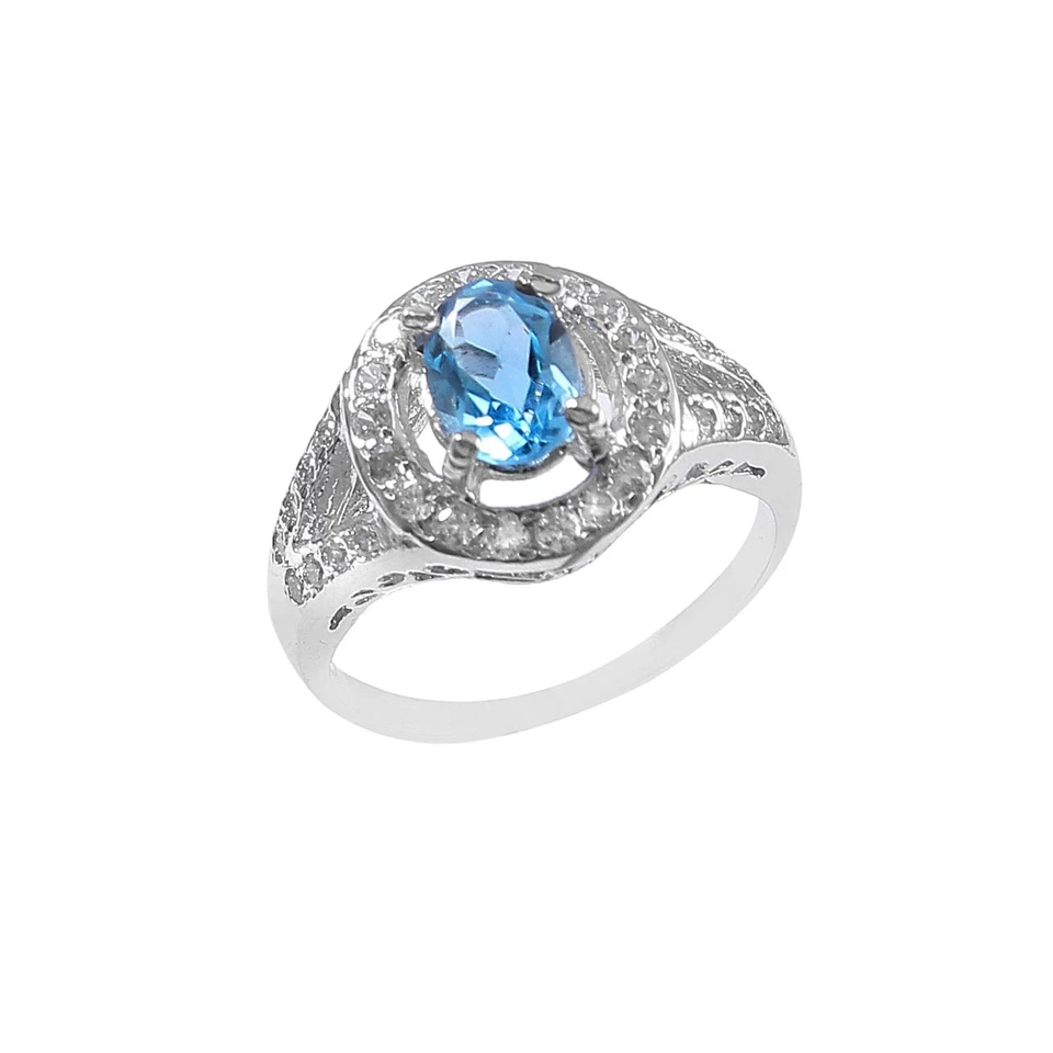 Anillo de plata esterlina con topacio azul | Anillo de compromiso y boda único para mujer” Foto 3 de 4