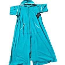 Dreams  Co Long Terry Robe Plus 1X Hood Zip Lounge Housecoat Aqua Cozy NWT