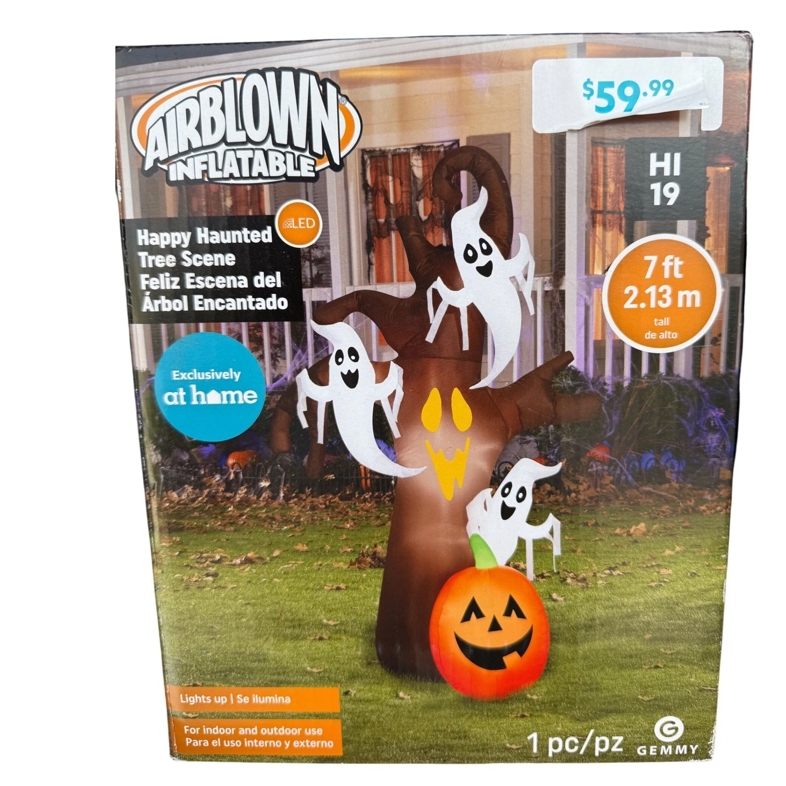 GEMMY Inflatable Happy Haunted Tree Scene Halloween Decoration 7 ft
