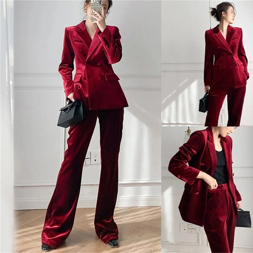 Womens red velvet pantsuit sale